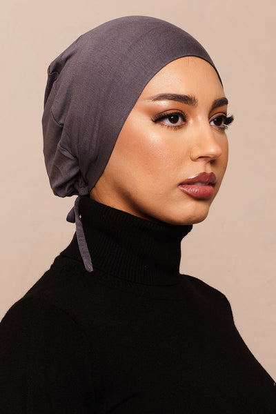 Satin-Blend Shadow Charcoal Bamboo Jersey Hijab Cap - CAVE