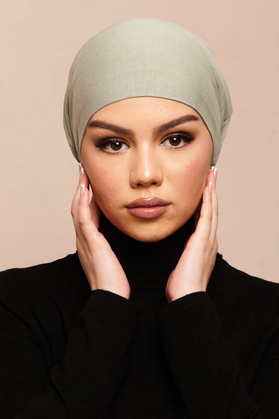 Satin-Blend Shadow Khaki Bamboo Jersey Hijab Cap - CAVE