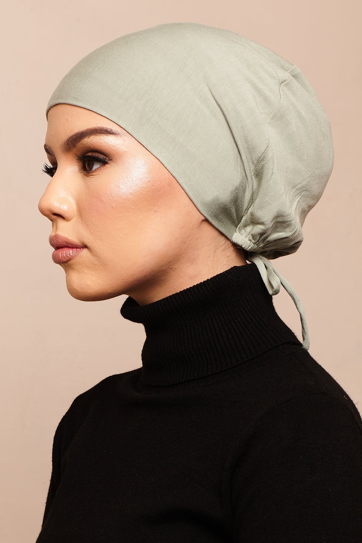 Satin-Blend Shadow Khaki Bamboo Jersey Hijab Cap - CAVE