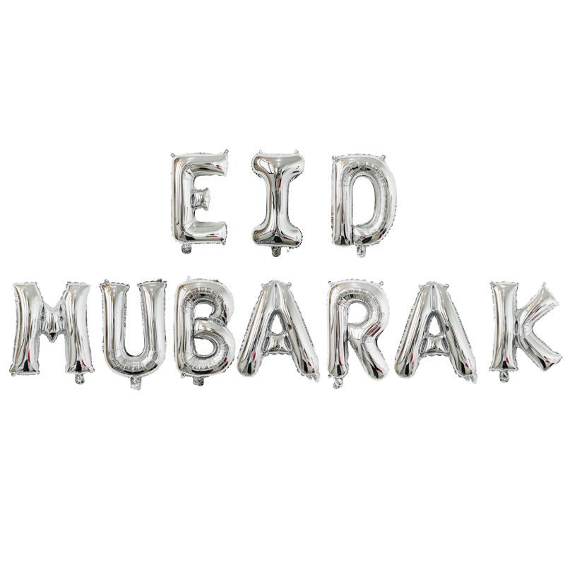 Silver Eid Mubarak Foil Letter Balloons - CAVE