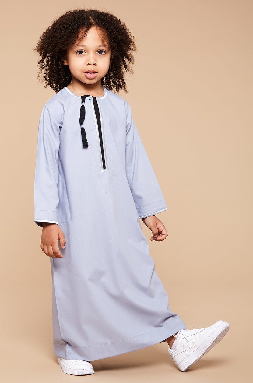 Sky Blue & Black Omani Kids Thobe - CAVE