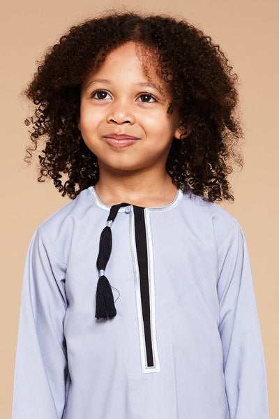 Sky Blue & Black Omani Toddlers Thobe - CAVE
