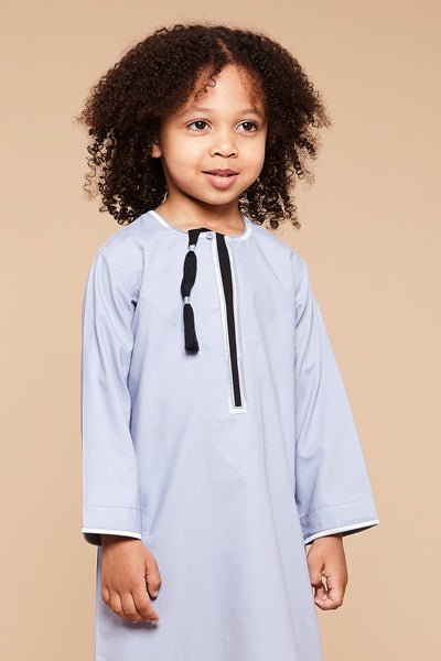 Sky Blue & Black Omani Toddlers Thobe - CAVE