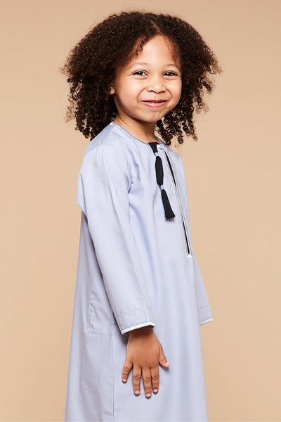 Sky Blue & Black Omani Toddlers Thobe - CAVE