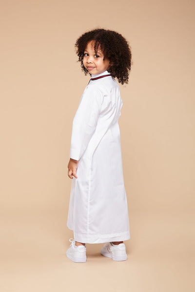 Snow White Striped Collar Kids Thobe - CAVE