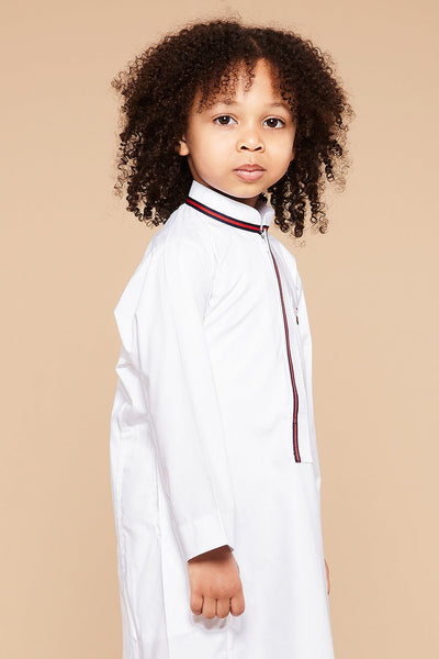 Snow White Striped Collar Kids Thobe - CAVE