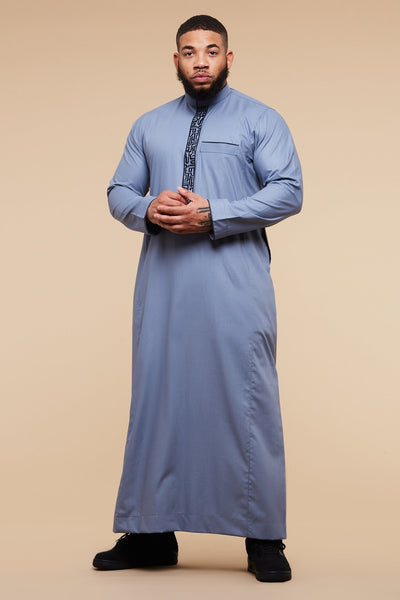 Stone Blue Arabesque Collar Thobe - CAVE