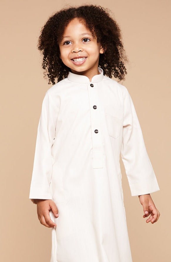 Vanilla Buttoned Collar Kids Thobe - CAVE
