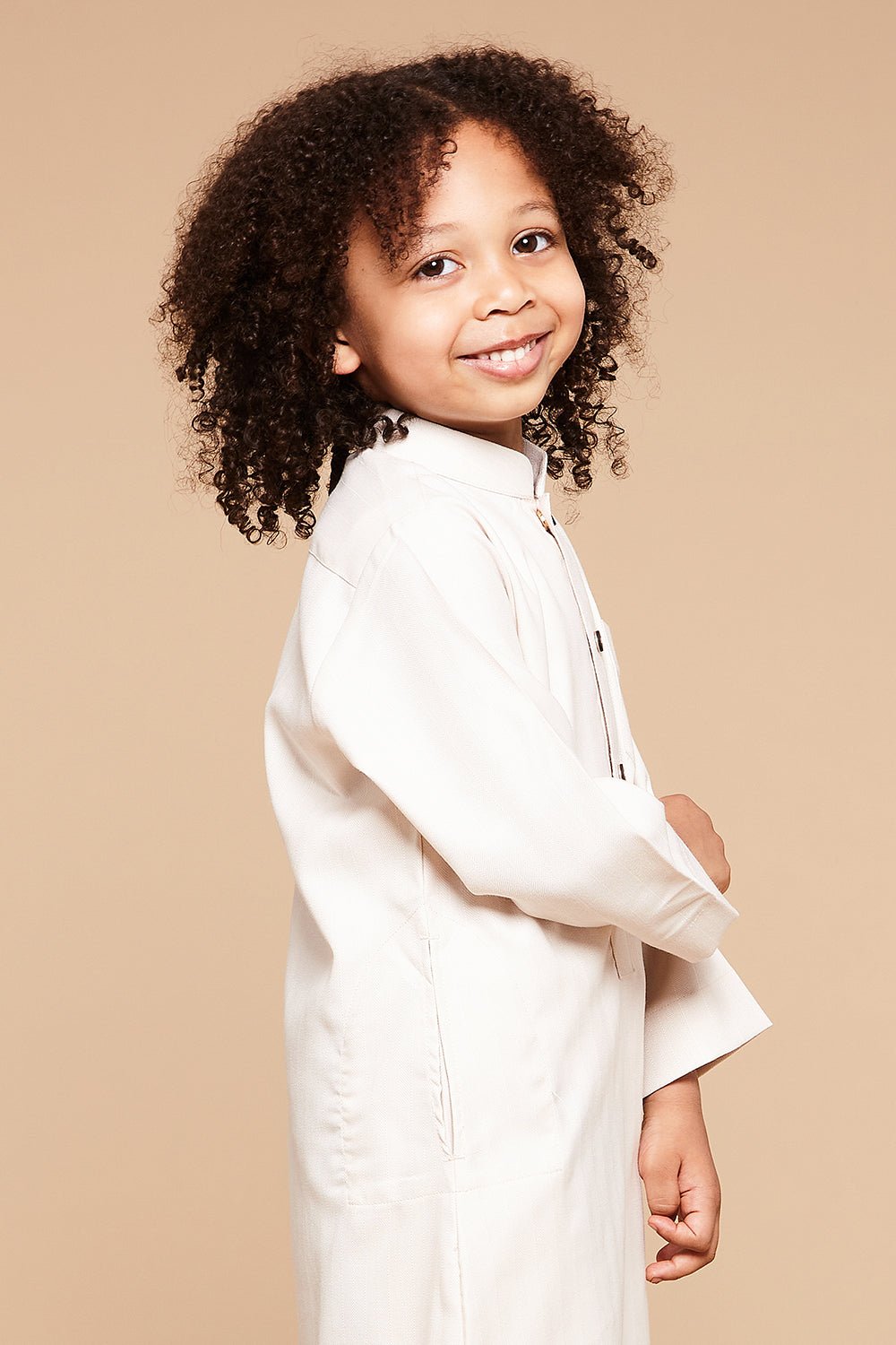 Vanilla Buttoned Collar Kids Thobe - CAVE