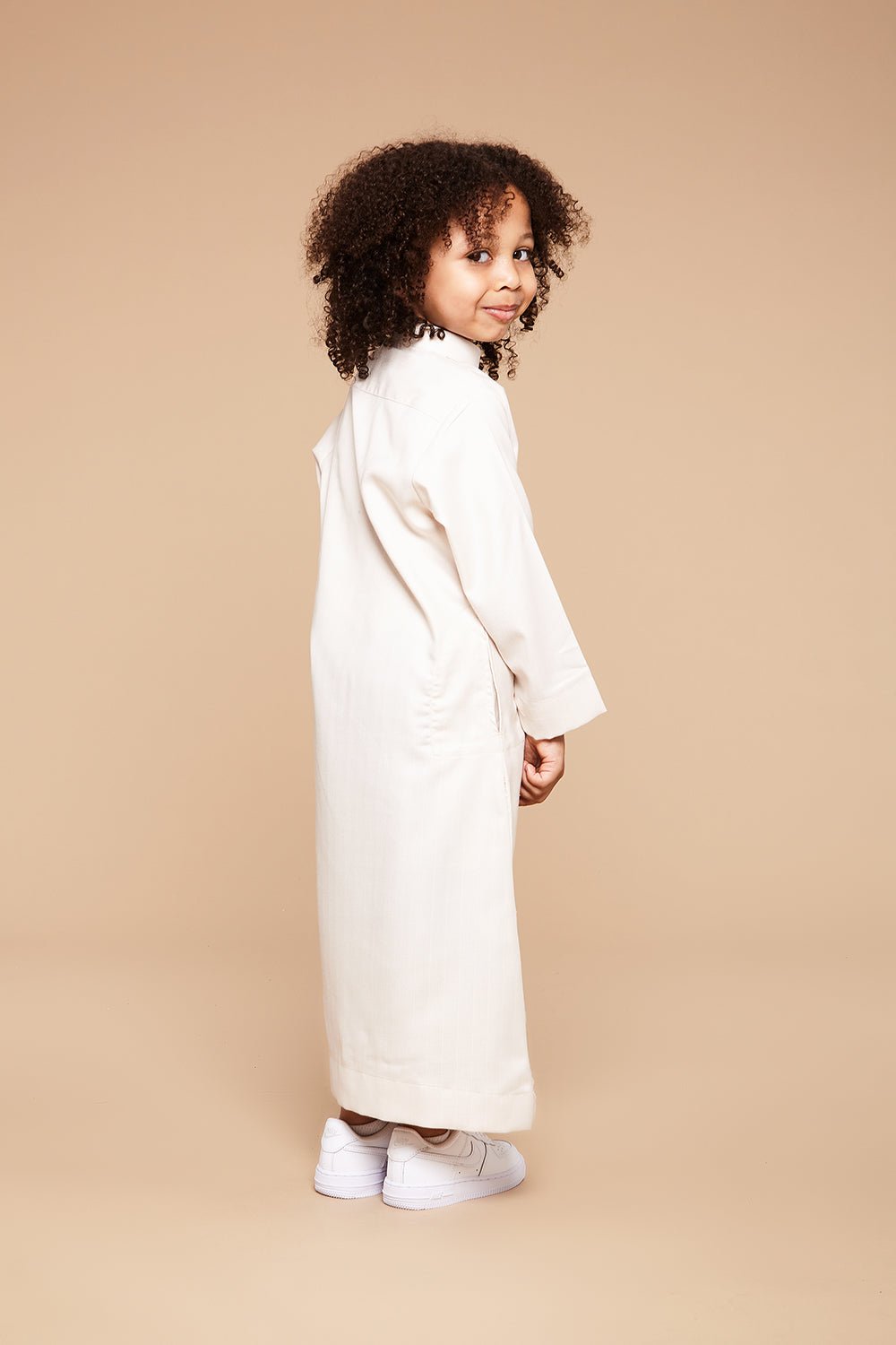 Vanilla Buttoned Collar Kids Thobe - CAVE