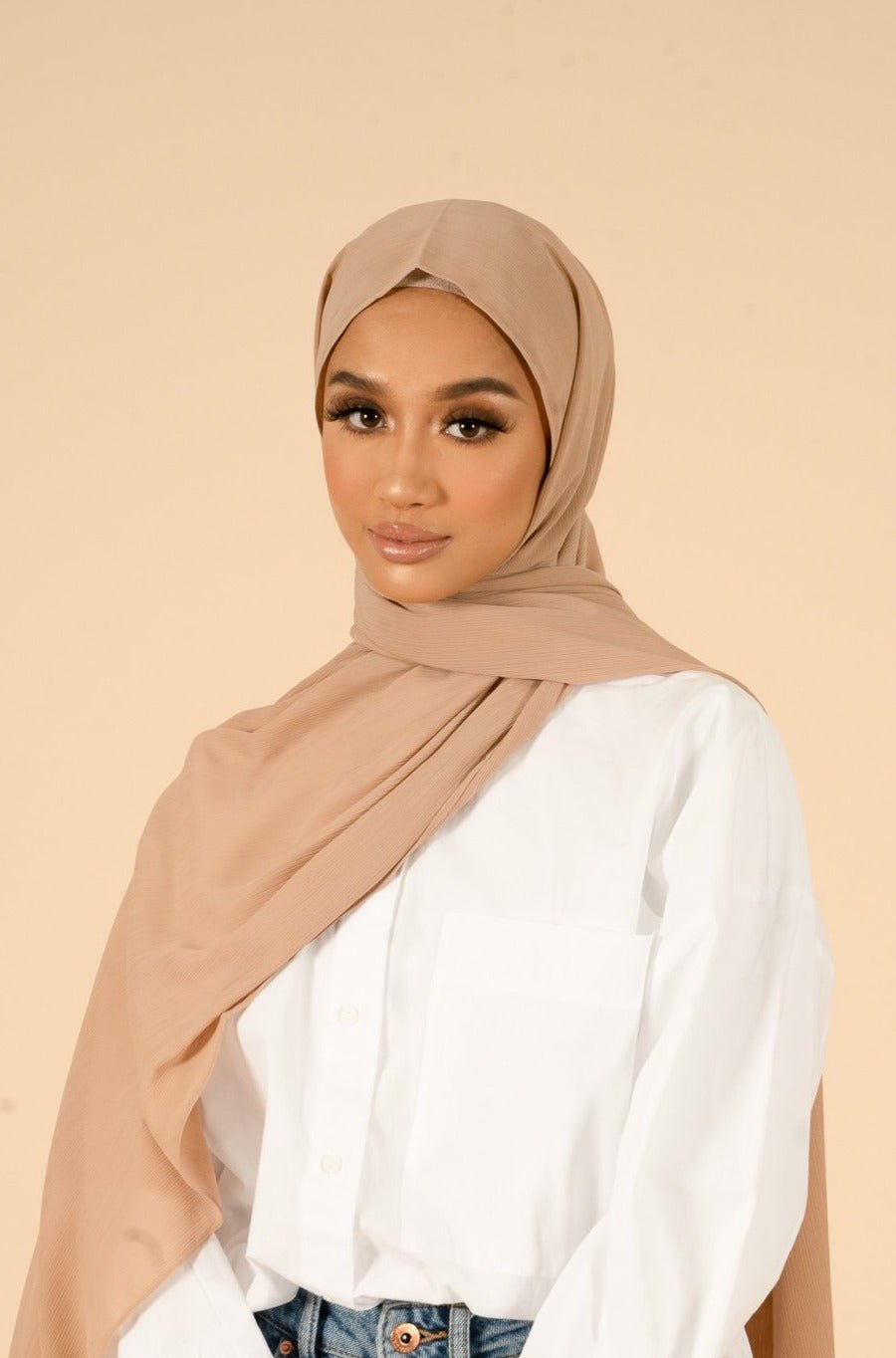 Warm Taupe Crinkle Soft Crepe Hijab - CAVE