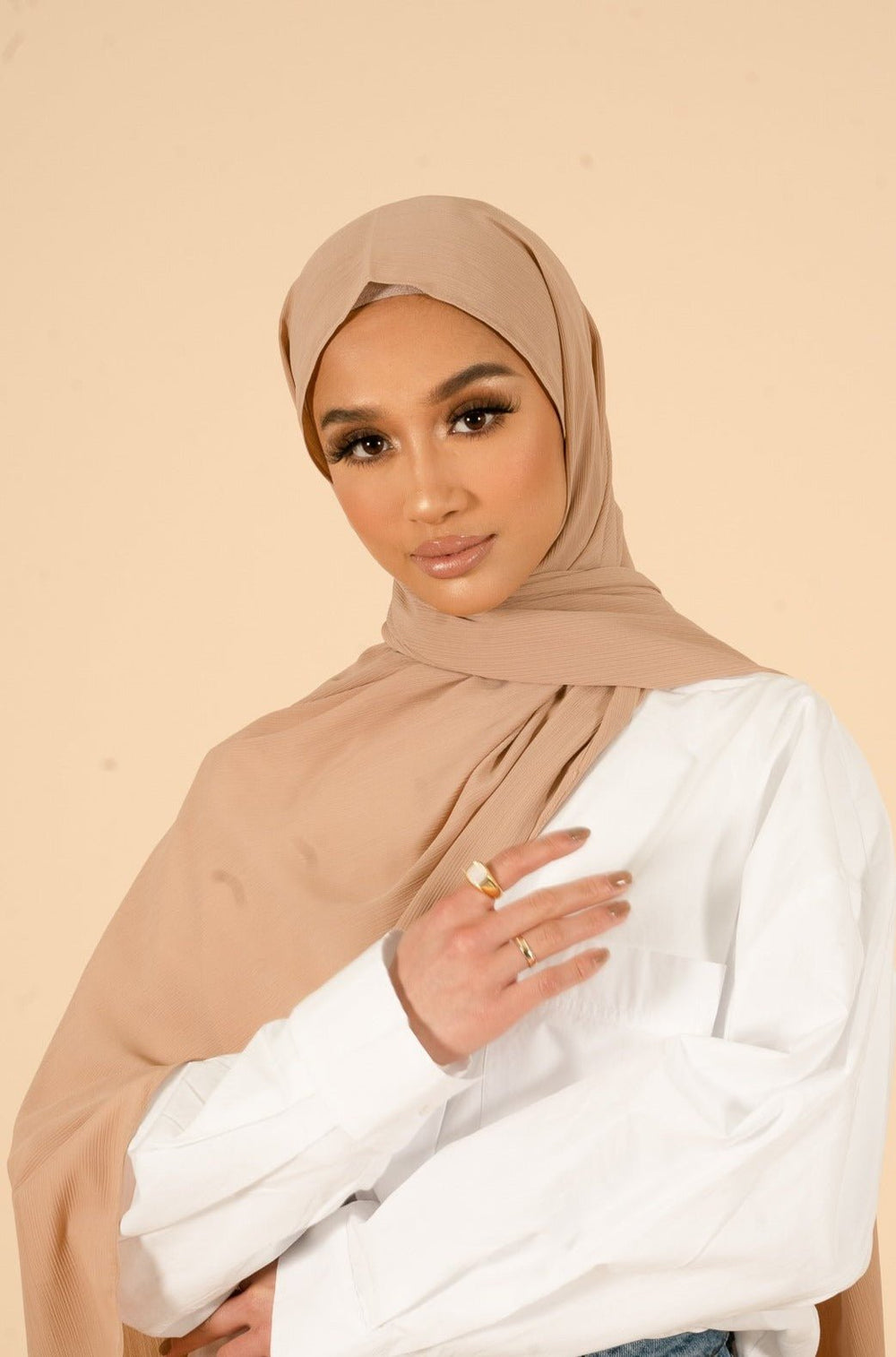 Warm Taupe Crinkle Soft Crepe Hijab - CAVE