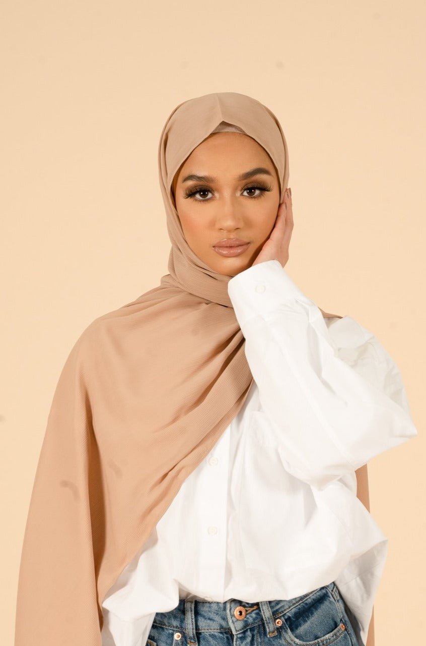 Warm Taupe Crinkle Soft Crepe Hijab - CAVE