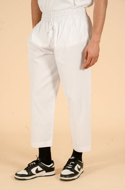 White Drawstring Wide Leg Thobe Trousers - CAVE
