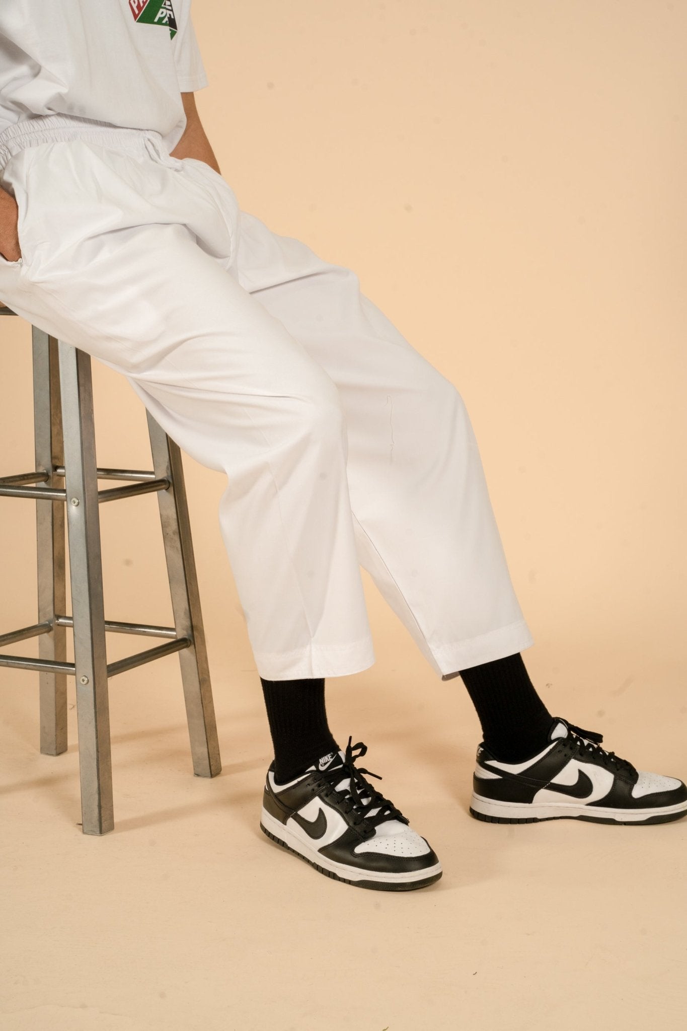 White Drawstring Wide Leg Thobe Trousers - CAVE
